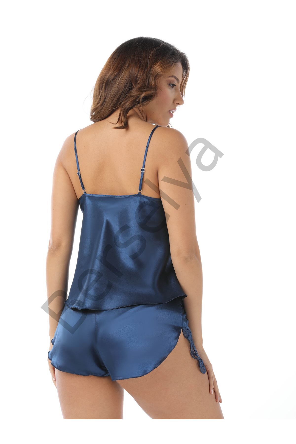 Lacivert Saten Babydoll Şortlu Takım - 259