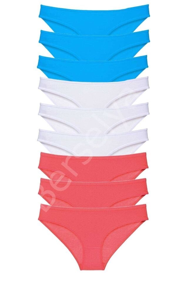 9 Adet Süper Eko Set Likralı Kadın Slip Külot Fuşya Beyaz Mavi