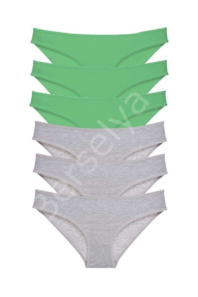 6 Adet Süper Eko Set Likralı Kadın Slip Külot Yeşil Gri
