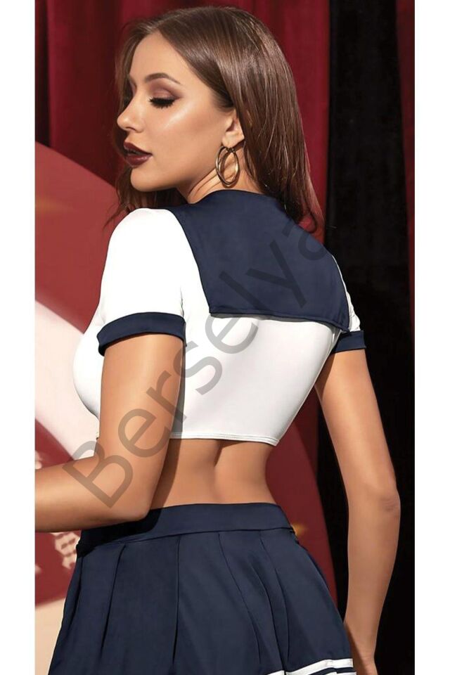 Lacivert Büstiyerli Mini Etekli Fantezi Denizci Kostümü