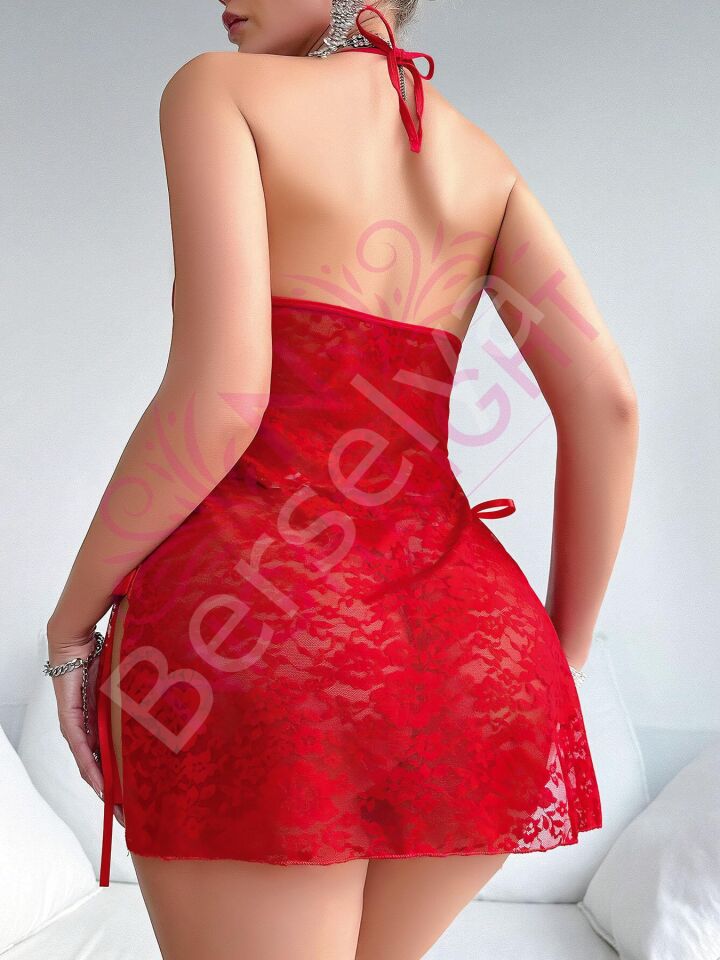 Boyundan Bağlamalı Fiyonklu Fantazi Mini Gecelik