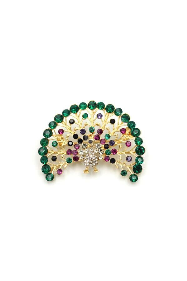 Tavus Kuşu Broş - Altın