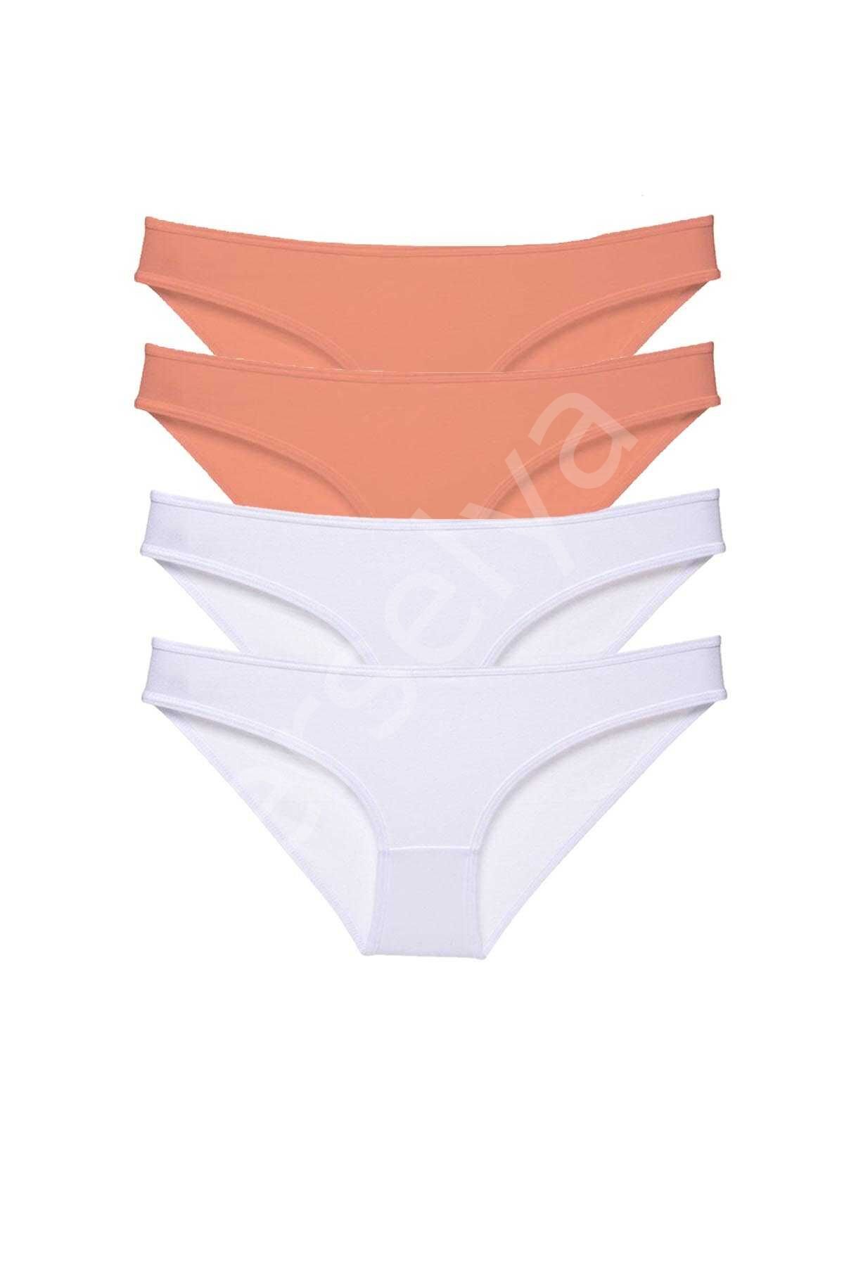 4 adet Eko Set Likralı Kadın Slip Külot Pudra Beyaz S