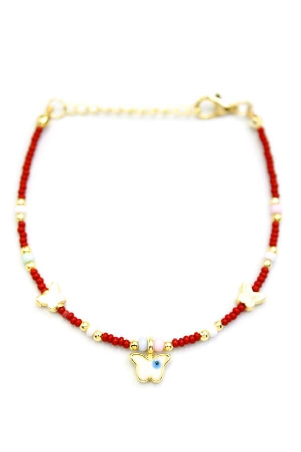 Kelebek Boncuk Bileklik - Bordo