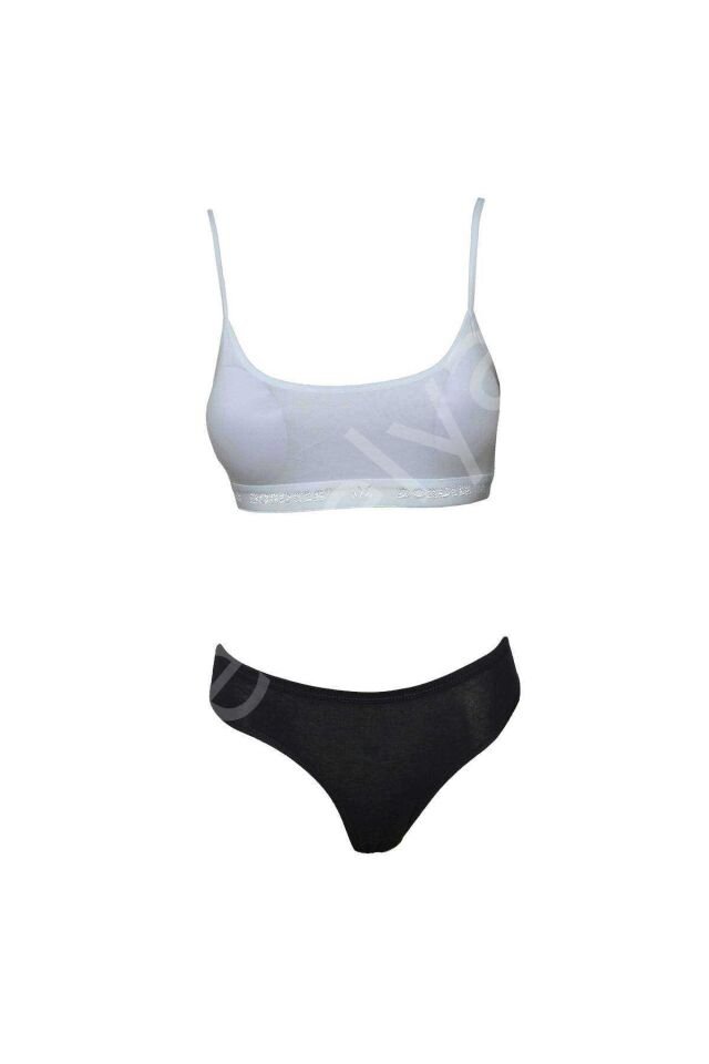 Pedli İp Askılı Yarım Atlet Büstiyer Külot Takım Beyaz Siyah L-XL