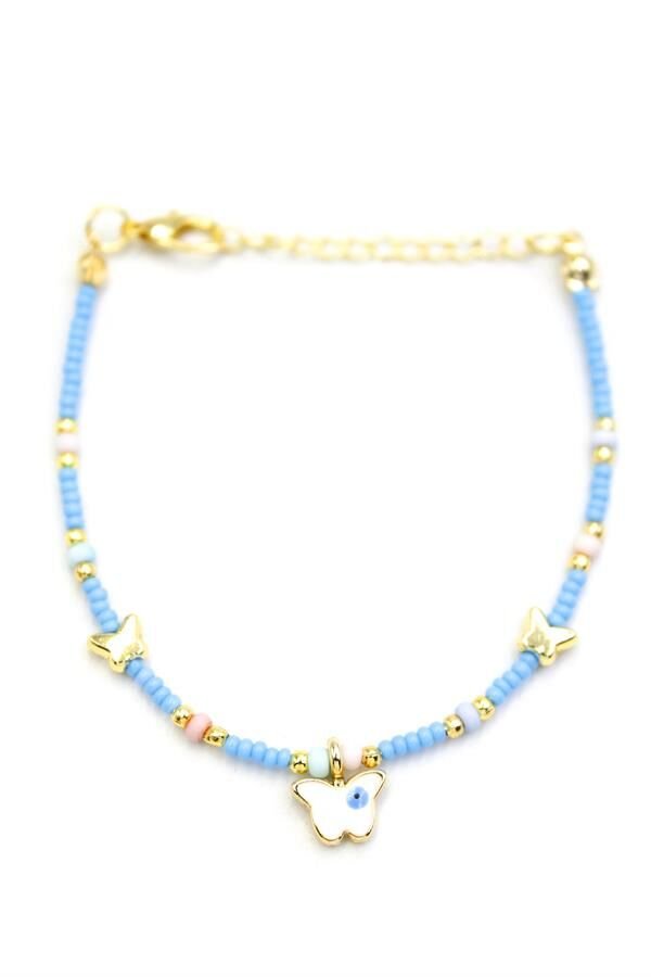 Kelebek Boncuk Bileklik - Açık Mavi