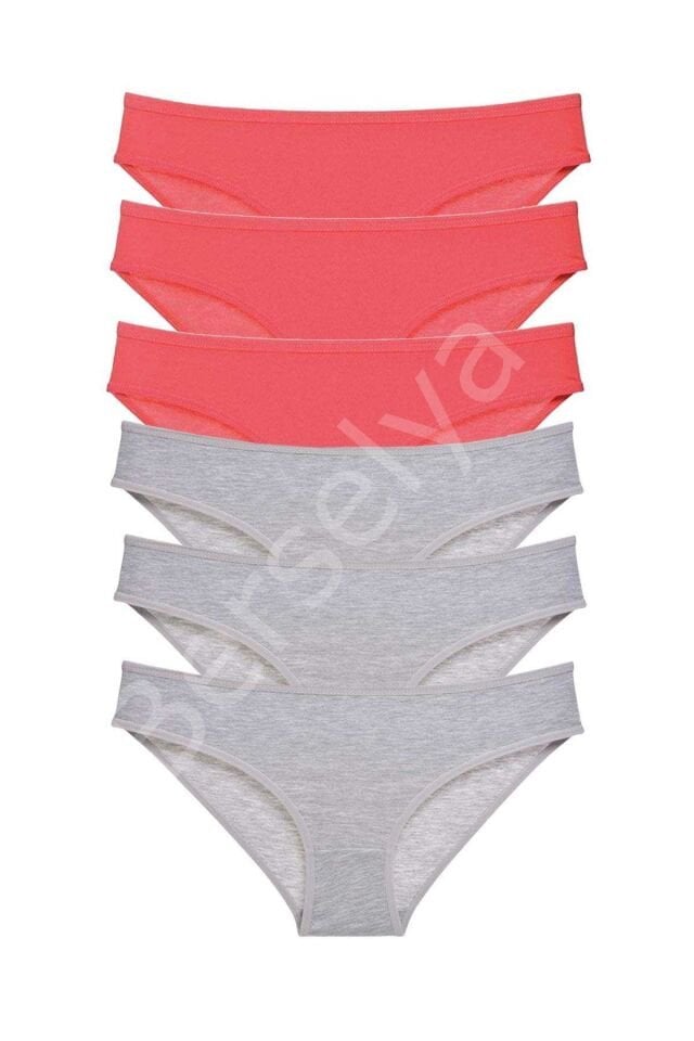 6 Adet Süper Eko Set Likralı Kadın Slip Külot Fuşya Gri