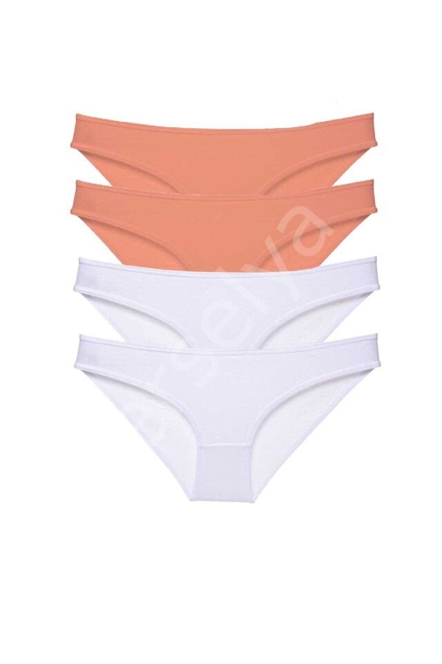 4 adet Eko Set Likralı Kadın Slip Külot Pudra Beyaz XL