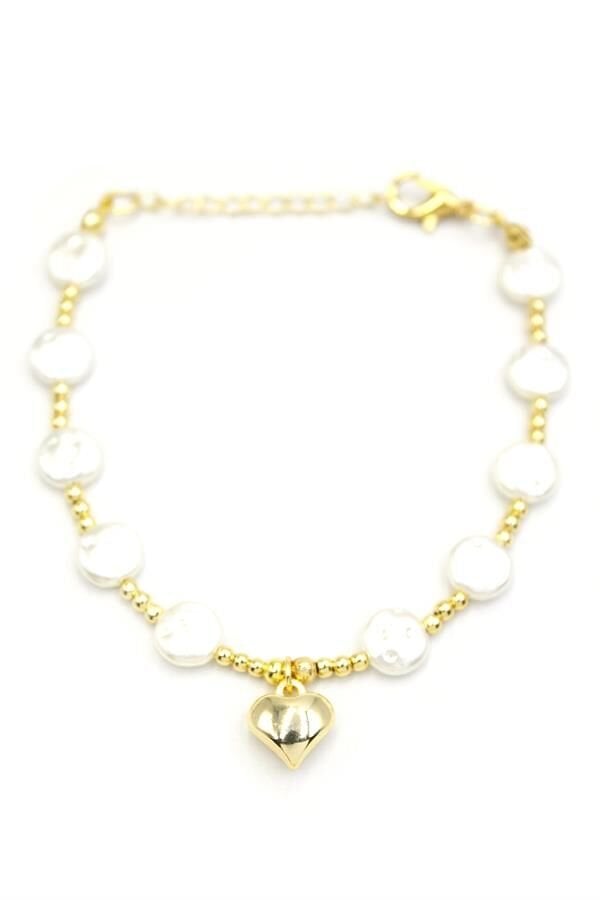 Kalp İnci Bileklik - Altın
