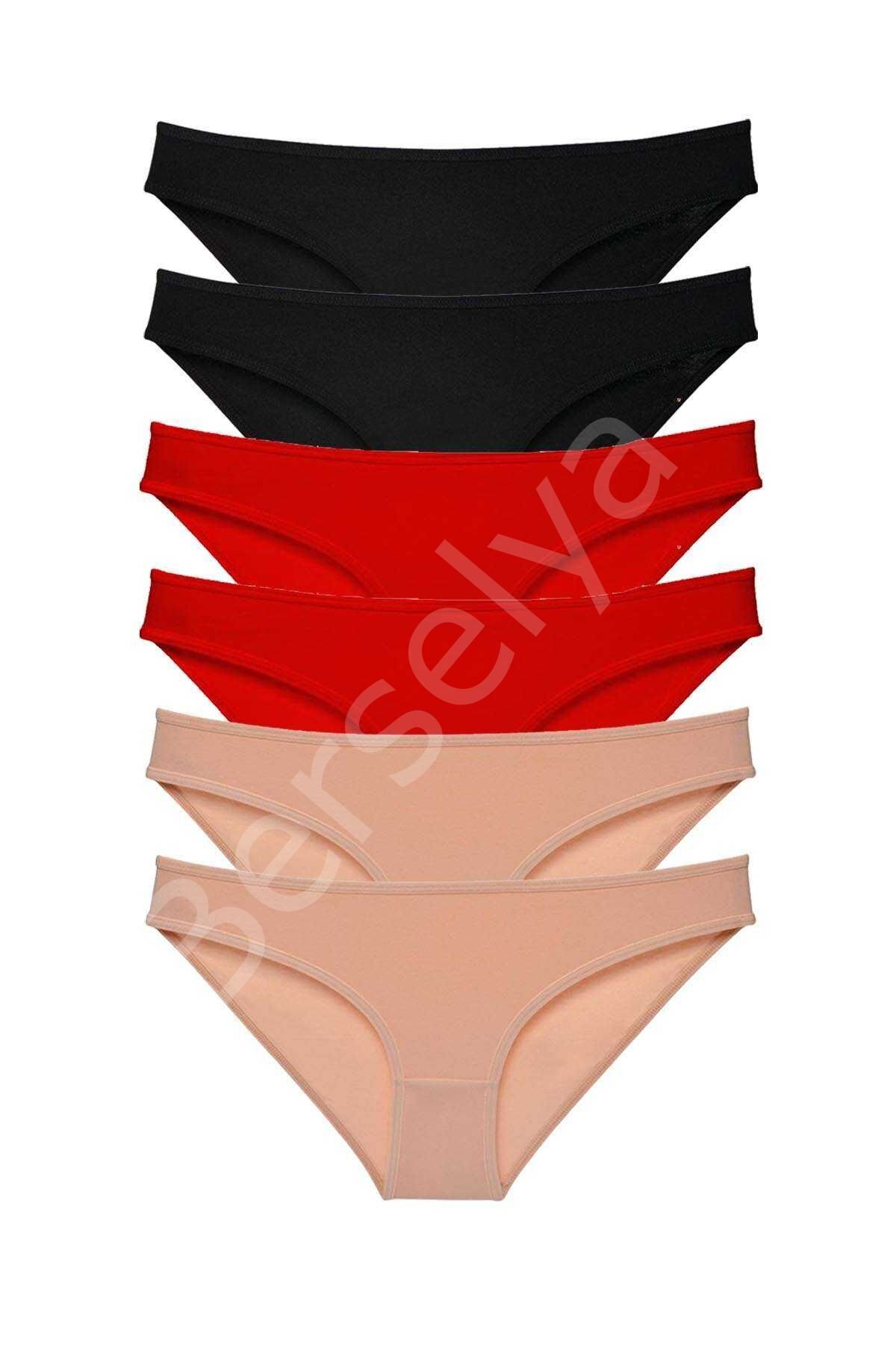 6 Adet Süper Eko Set Likralı Kadın Slip Külot Siyah Kırmızı Ten