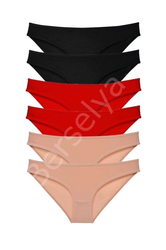 6 Adet Süper Eko Set Likralı Kadın Slip Külot Siyah Kırmızı Ten