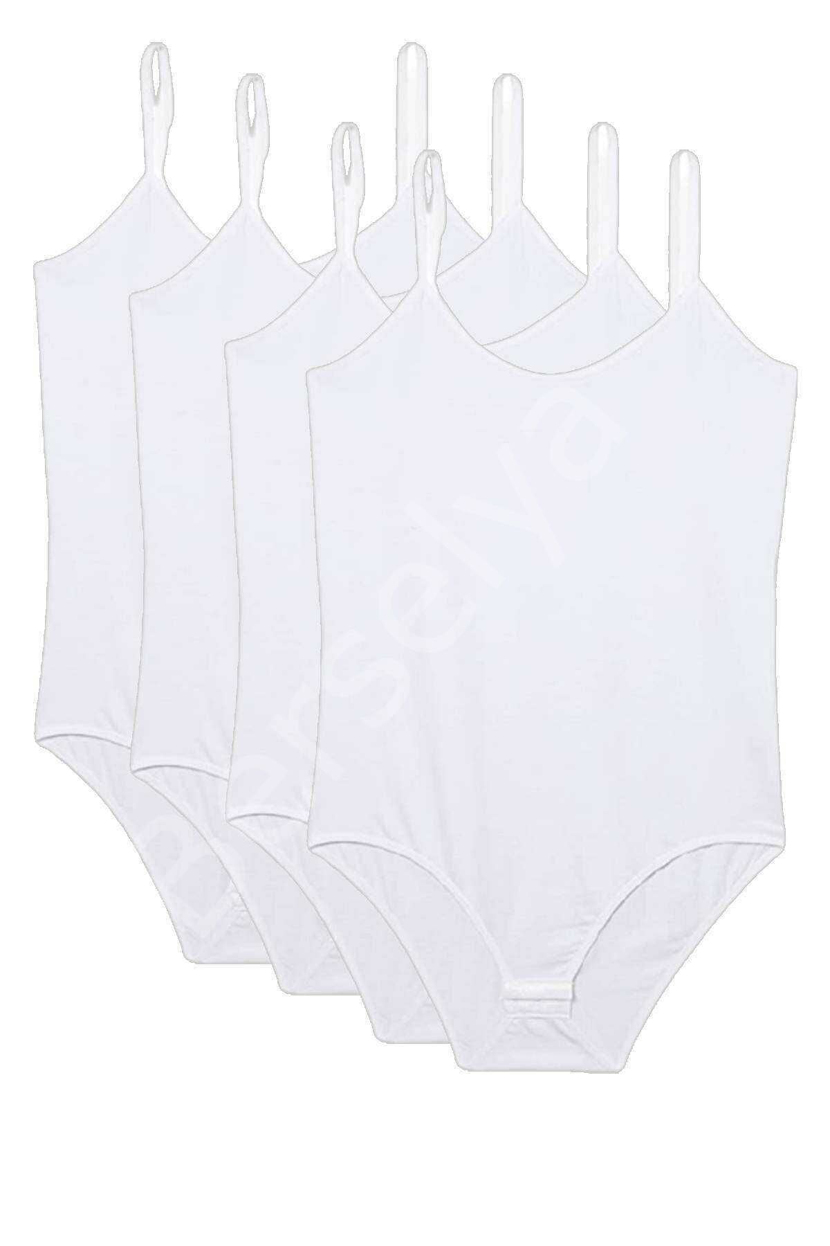 4 Adet İp Askılı Kadın Çıtçıtlı Body Beyaz M