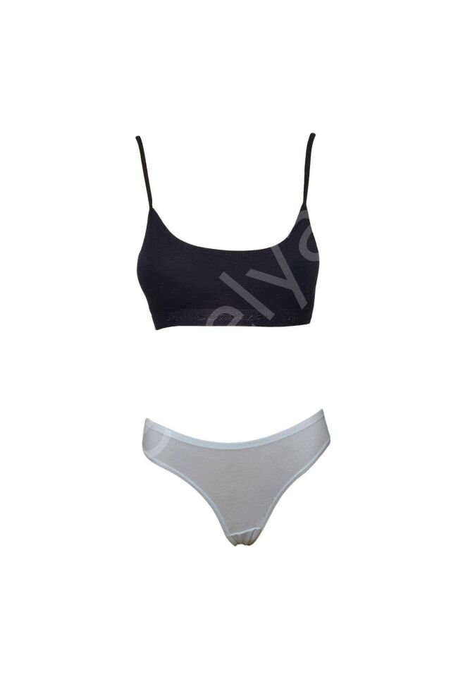 Pedli İp Askılı Yarım Atlet Büstiyer Külot Takım Siyah Beyaz L-XL