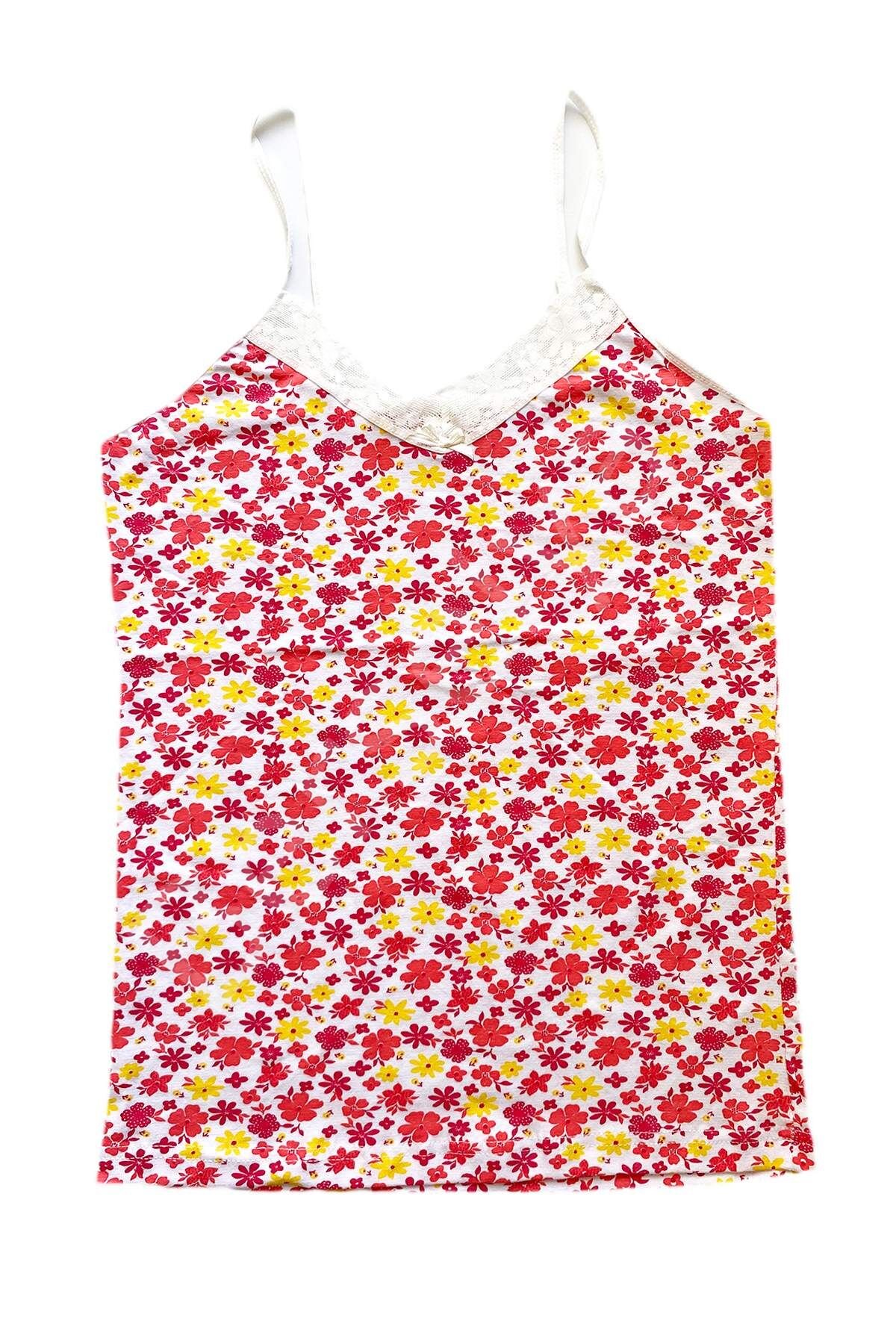 Kadın Askılı Desenli Atlet Dantelli Empirme Pamuklu Penye D8