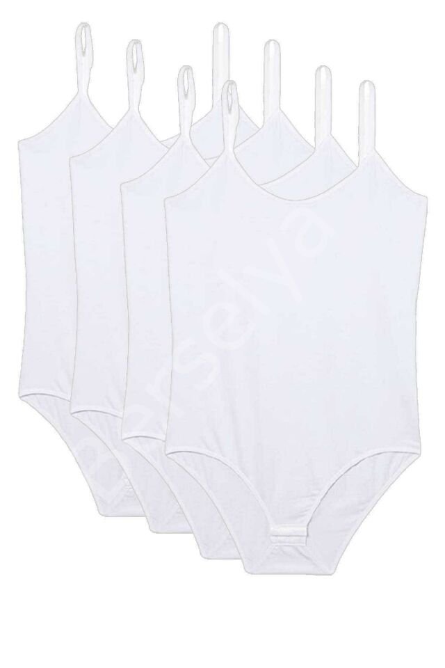 4 Adet İp Askılı Kadın Çıtçıtlı Body Beyaz L