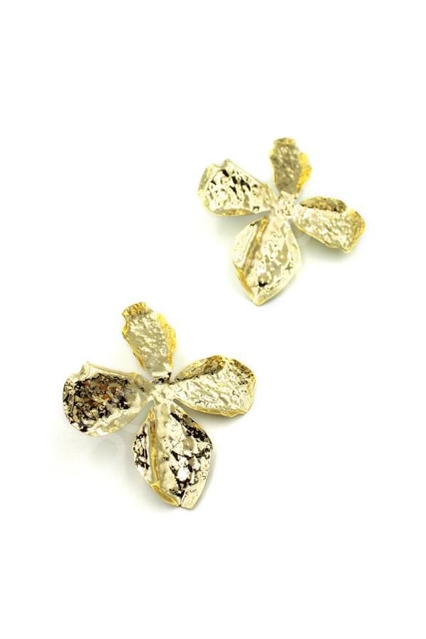 Metal Yaprak Küpe - Altın