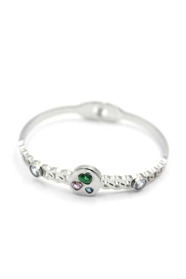 Taşlı Kalp Bilezik - Gümüş