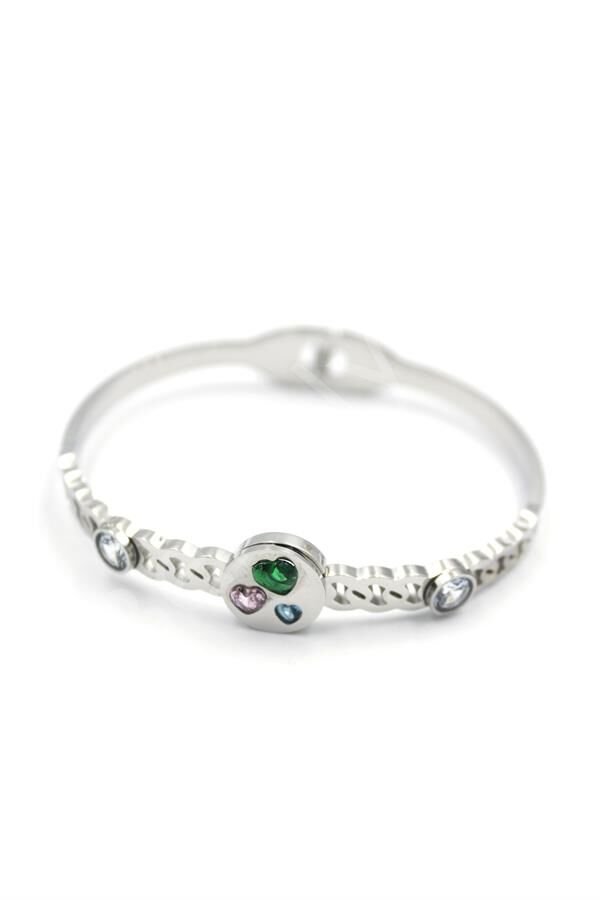 Taşlı Kalp Bilezik - Gümüş