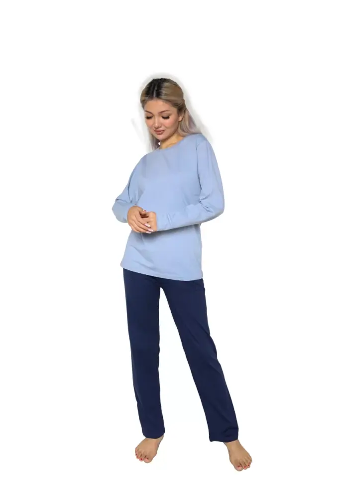 Kadın Uzun Kol Penye Pijama Takımı Lila