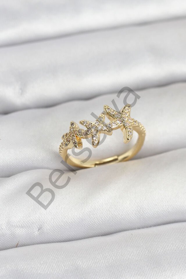 Pirinç Yıldız Model Gold Renk Kadın Yüzük