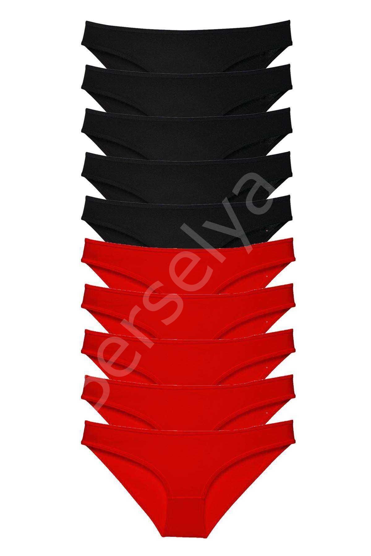 10 adet Süper Eko Set Likralı Kadın Slip Külot Siyah Kırmızı