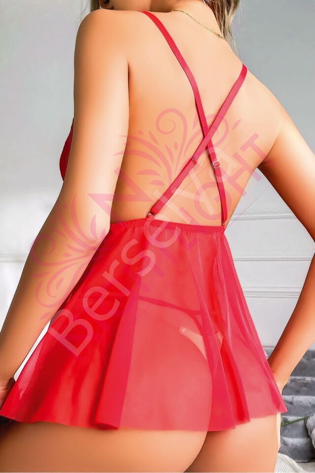 Çiçek Desenli Tül Dantel Detaylı Fantazi Gecelik