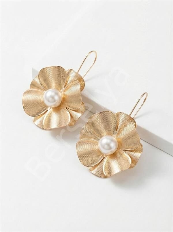 İncili Çiçek Küpe - Altın