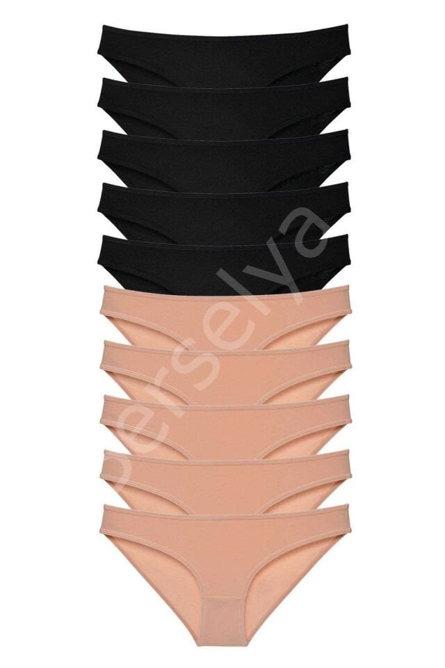 10 adet Süper Eko Set Likralı Kadın Slip Külot Siyah Ten