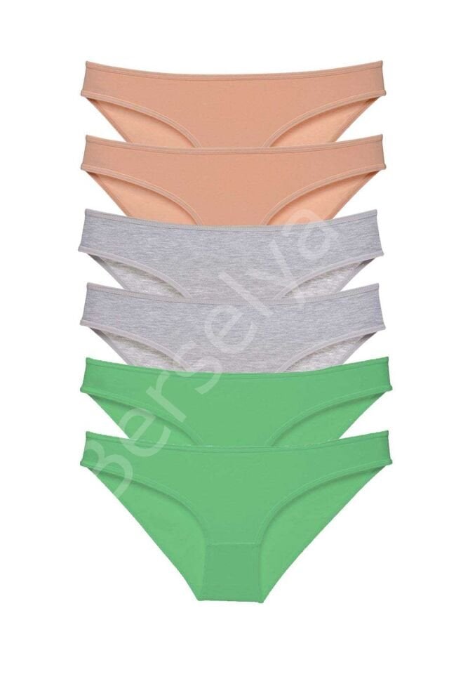 6 Adet Süper Eko Set Likralı Kadın Slip Külot Ten Gri Yeşil