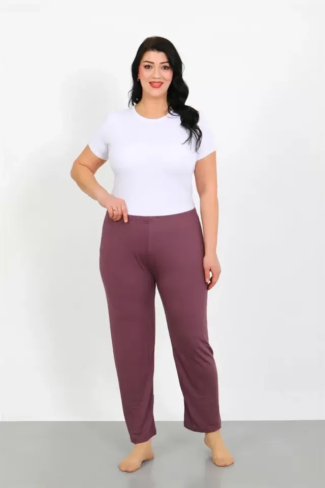 Kadın Büyük Beden Mürdüm Tek Alt Pijama