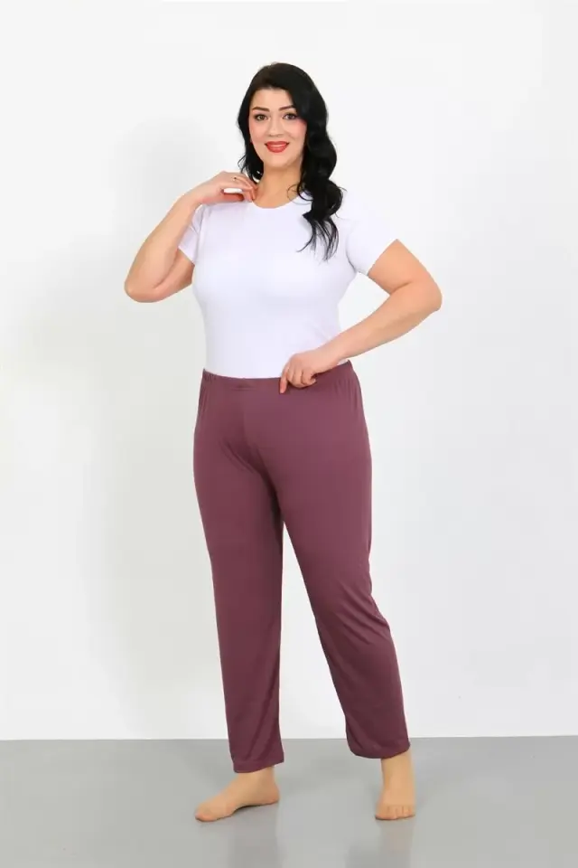 Kadın Büyük Beden Mürdüm Tek Alt Pijama