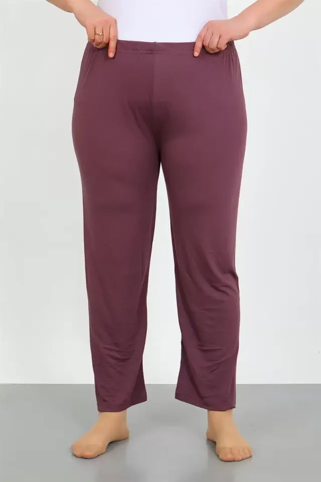 Kadın Büyük Beden Mürdüm Tek Alt Pijama