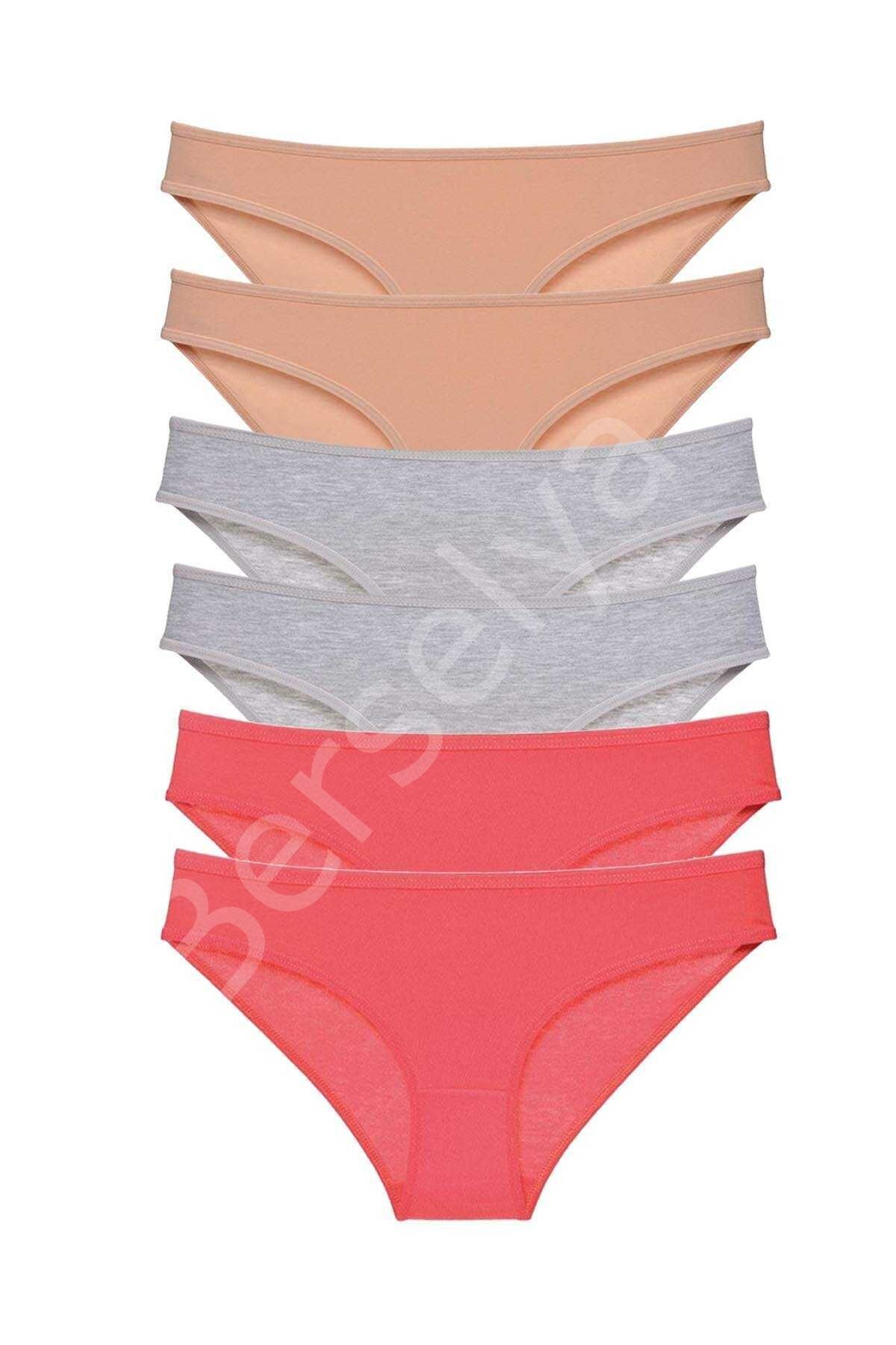 6 Adet Süper Eko Set Likralı Kadın Slip Külot Ten Gri Fuşya
