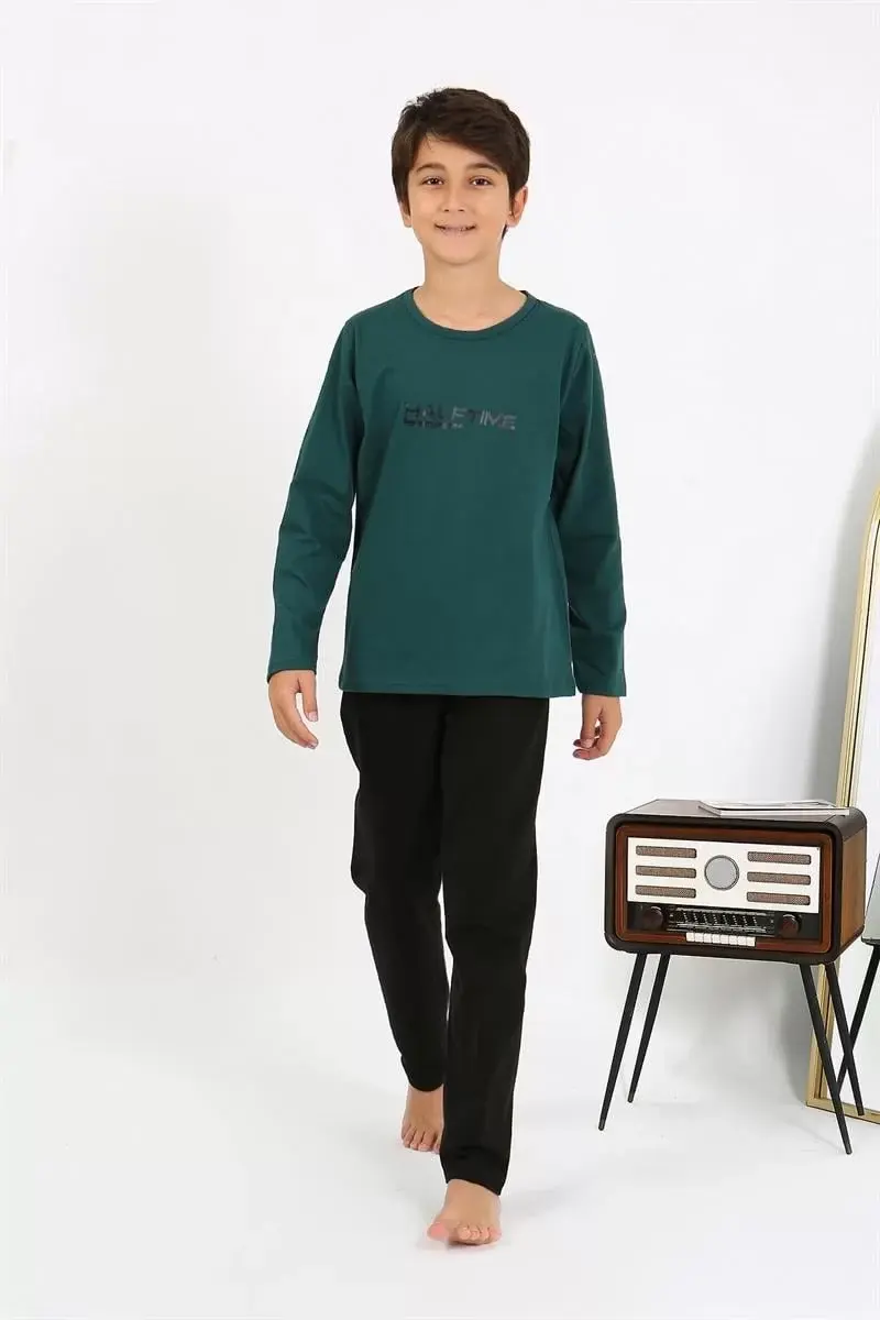 Erkek Çocuk Uzun Kol Penye Pijama Takım Zümrütyeşili