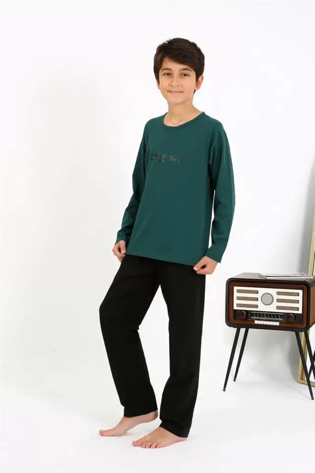 Erkek Çocuk Uzun Kol Penye Pijama Takım Zümrütyeşili
