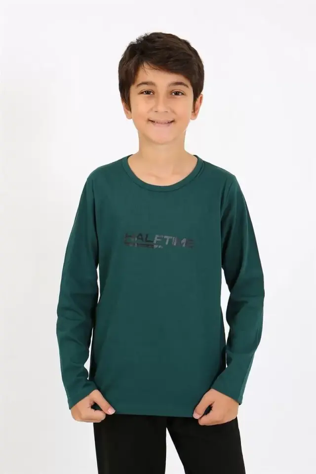 Erkek Çocuk Uzun Kol Penye Pijama Takım Zümrütyeşili