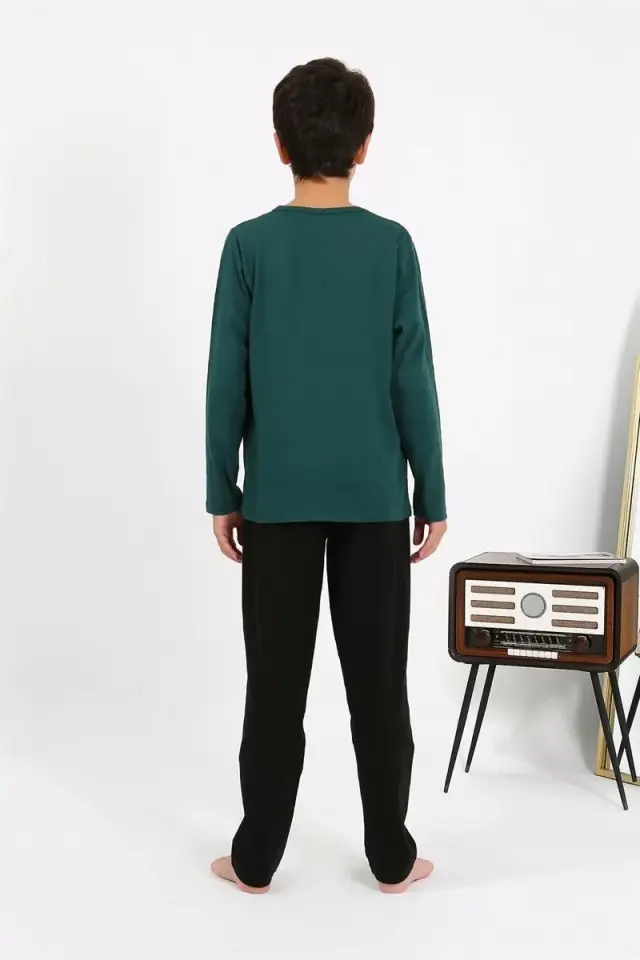 Erkek Çocuk Uzun Kol Penye Pijama Takım Zümrütyeşili