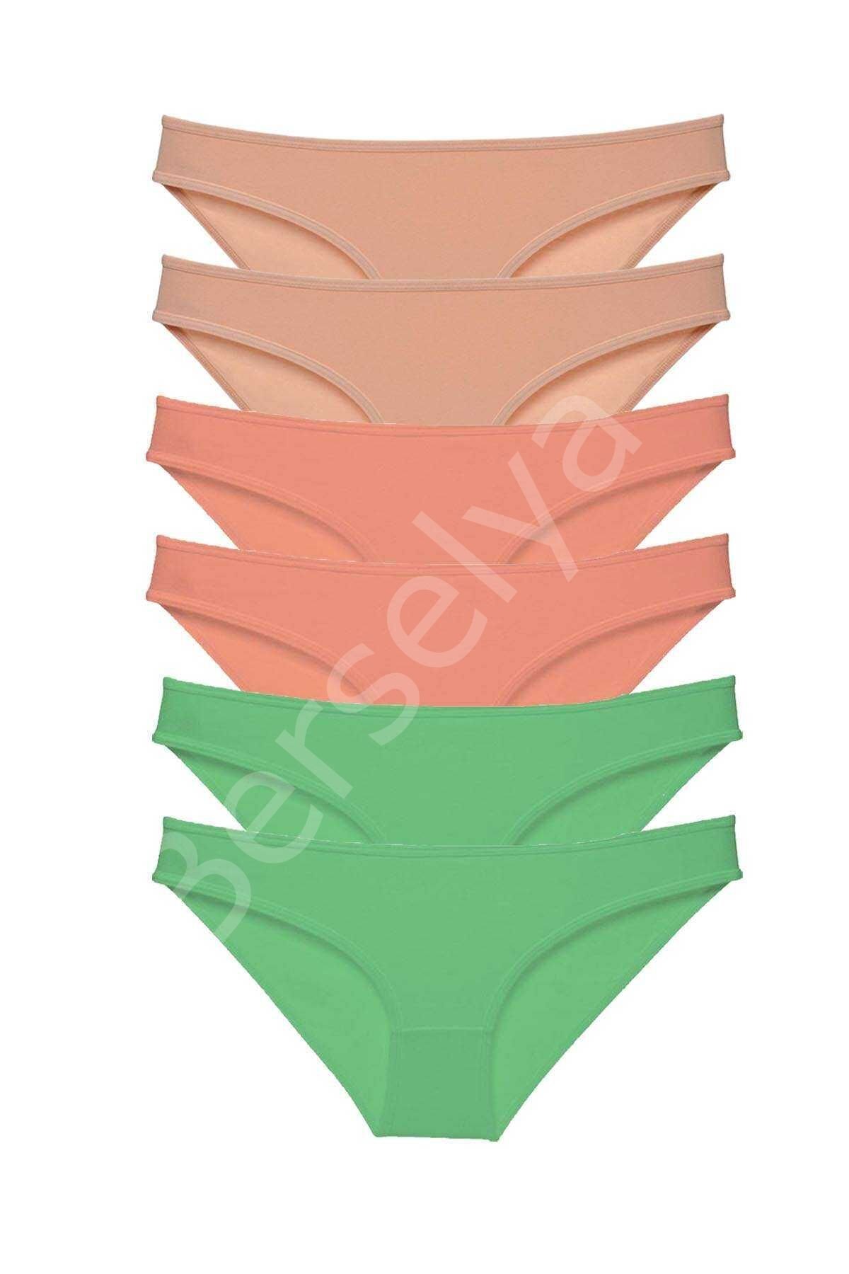 6 Adet Süper Eko Set Likralı Kadın Slip Külot Ten Pudra Yeşil