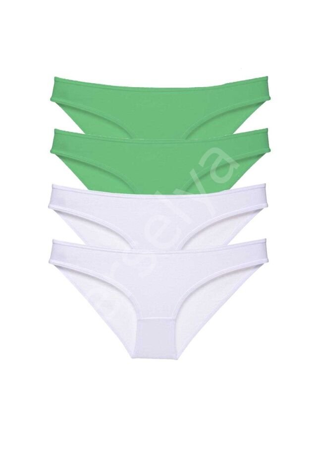 4 adet Eko Set Likralı Kadın Slip Külot Yeşil Beyaz S