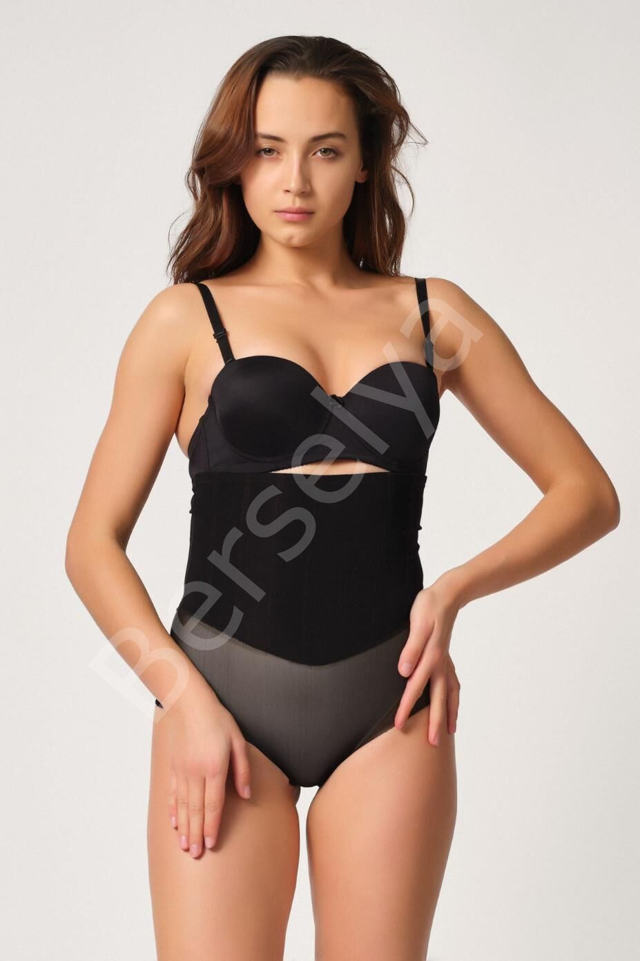 Siyah Mı Emay 2945 Tül Karyokalı Slip Lazer Korse