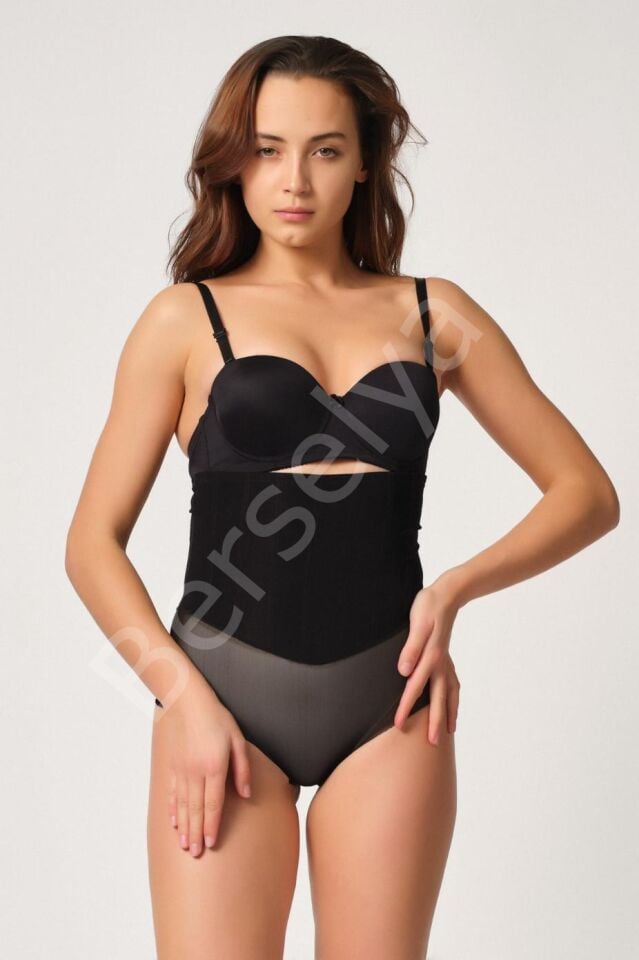Siyah Mı Emay 2945 Tül Karyokalı Slip Lazer Korse