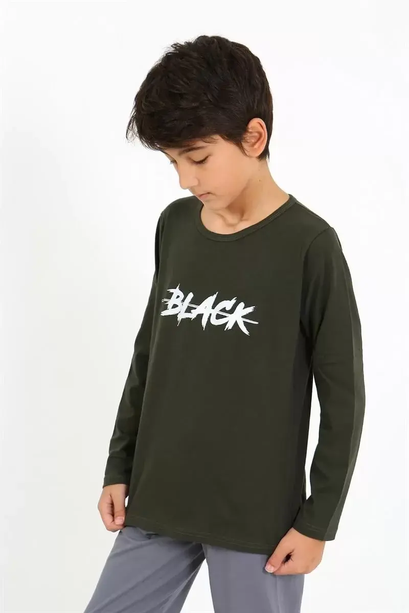 Erkek Çocuk Uzun Kol Penye Pijama Takım Haki