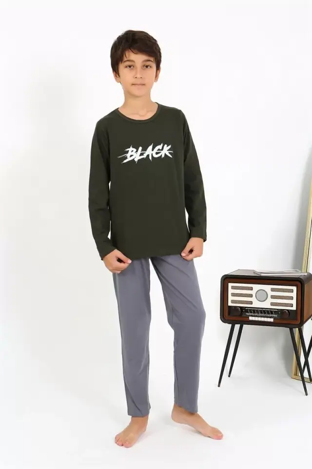 Erkek Çocuk Uzun Kol Penye Pijama Takım Haki