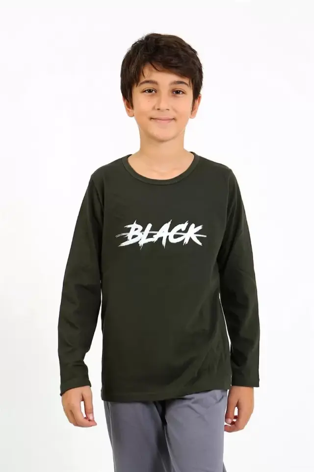 Erkek Çocuk Uzun Kol Penye Pijama Takım Haki