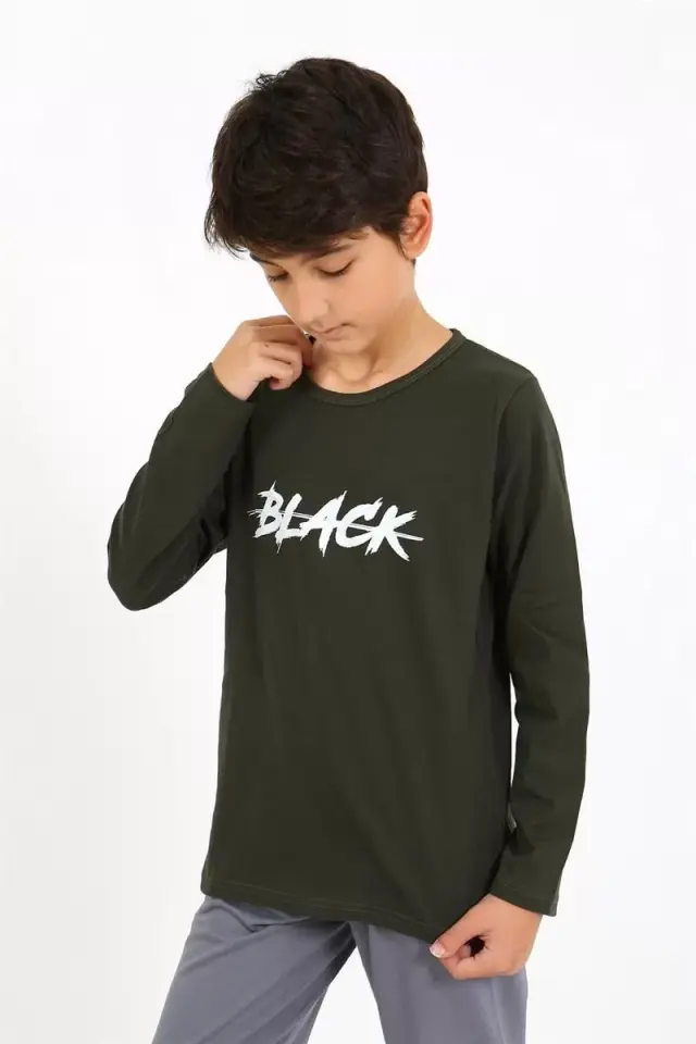 Erkek Çocuk Uzun Kol Penye Pijama Takım Haki