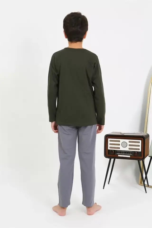 Erkek Çocuk Uzun Kol Penye Pijama Takım Haki