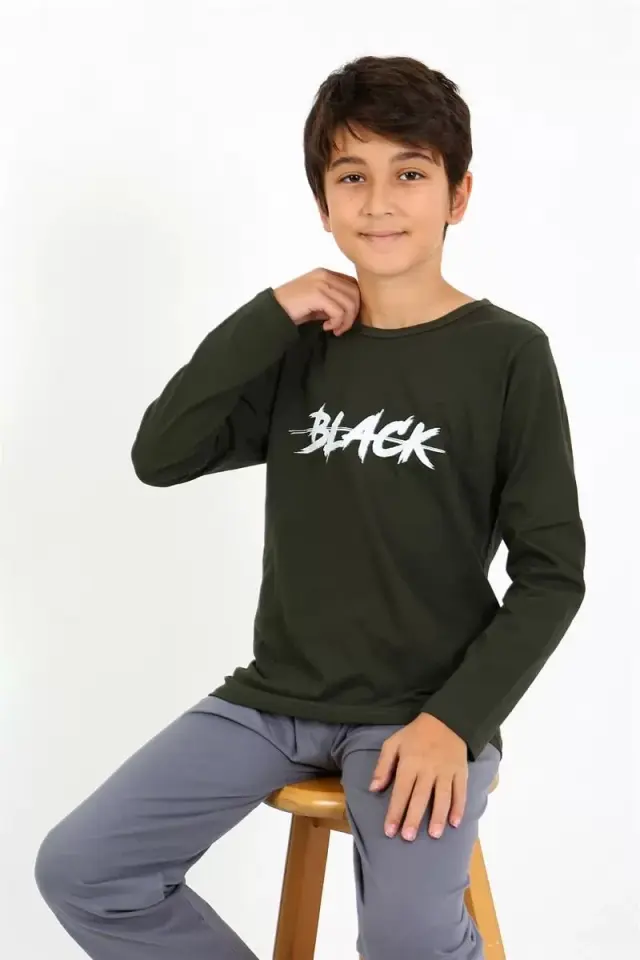 Erkek Çocuk Uzun Kol Penye Pijama Takım Haki