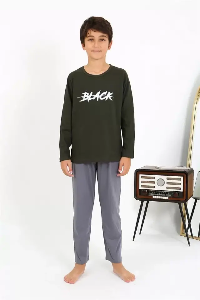 Erkek Çocuk Uzun Kol Penye Pijama Takım Haki
