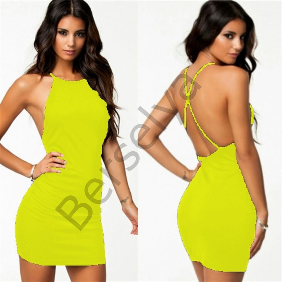 B101050 Sırt Dekolteli Mini Elbise