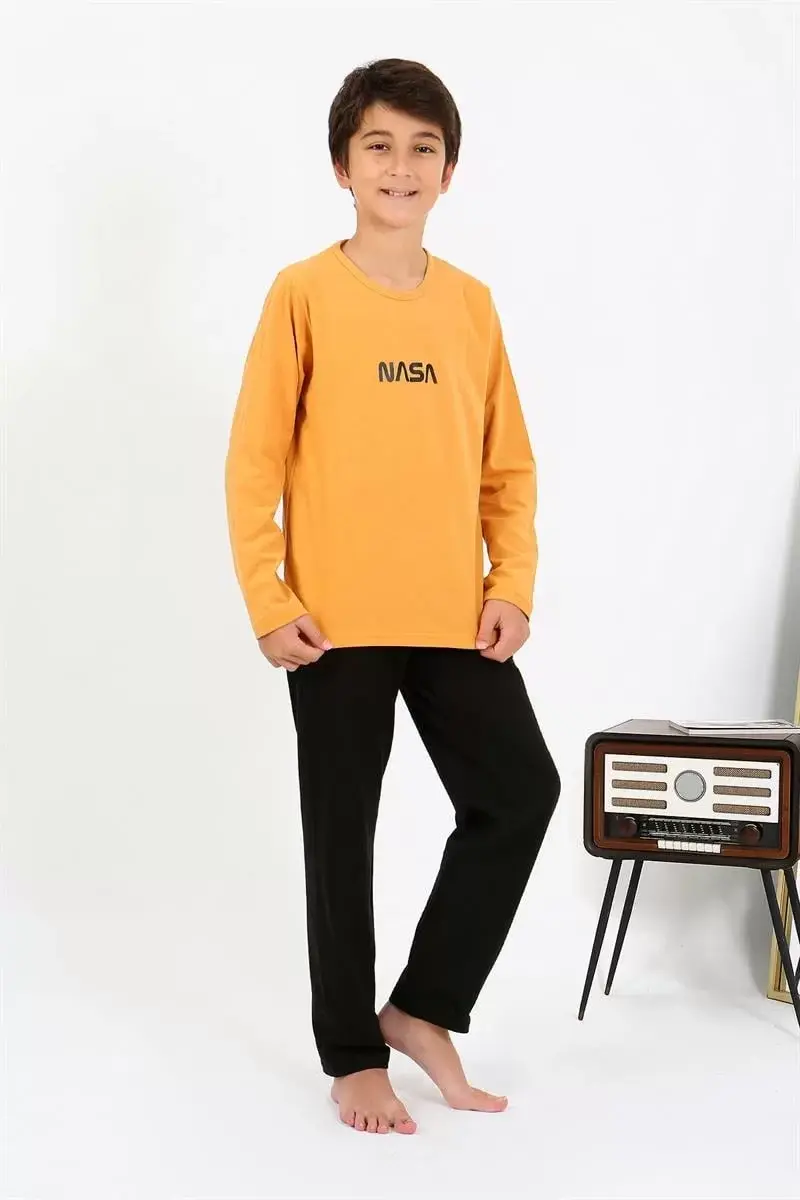 Erkek Çocuk Uzun Kol Penye Pijama Takım Sarı